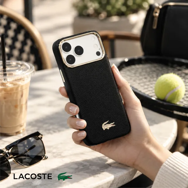 【LACOSTE】經典凸紋Logo 香榭金 MagSafe 手機殼 iPhone 18 Pro/Pro Max 黑