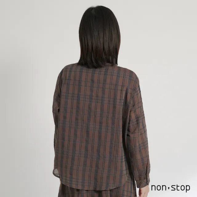 【non-stop】斜紋口袋格紋寬版襯衫-2色