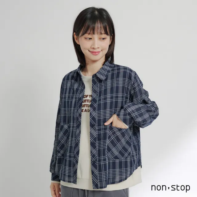 【non-stop】斜紋口袋格紋寬版襯衫-2色