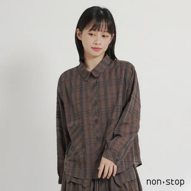 【non-stop】斜紋口袋格紋寬版襯衫-2色