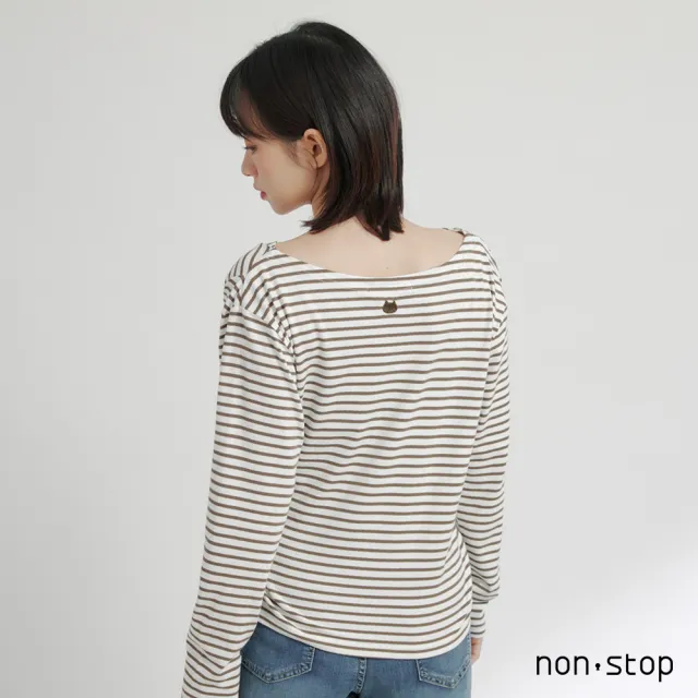 【non-stop】側綁結寬領條紋修身T恤-2色