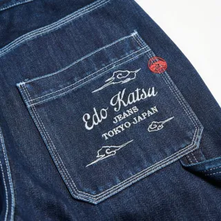 【EDOKATSU 江戶勝】男裝 刺繡印花中腰丹寧錐形褲(酵洗藍)