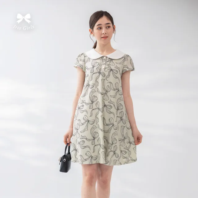 【Iris Girls 艾莉詩】蝴蝶結印花洋裝-淺綠色(61626)