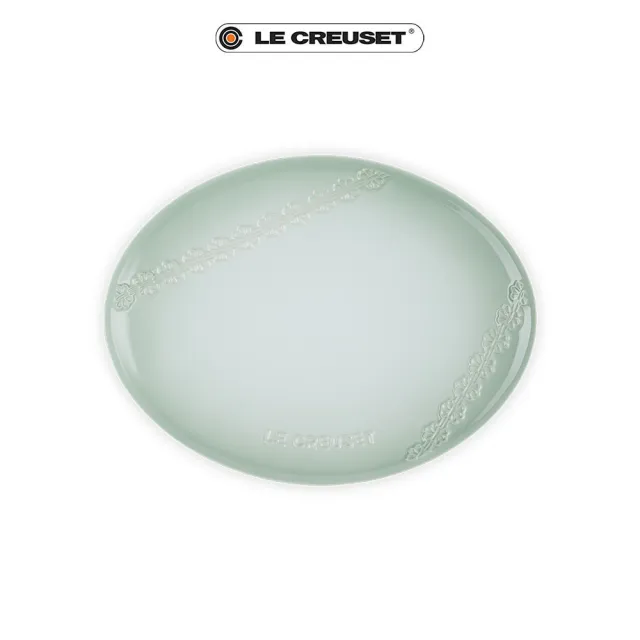 【Le Creuset】蕾絲花恬系列瓷器橢圓盤 27cm(湖水綠/柔粉紫/蛋白霜/海洋之花 4色選1)