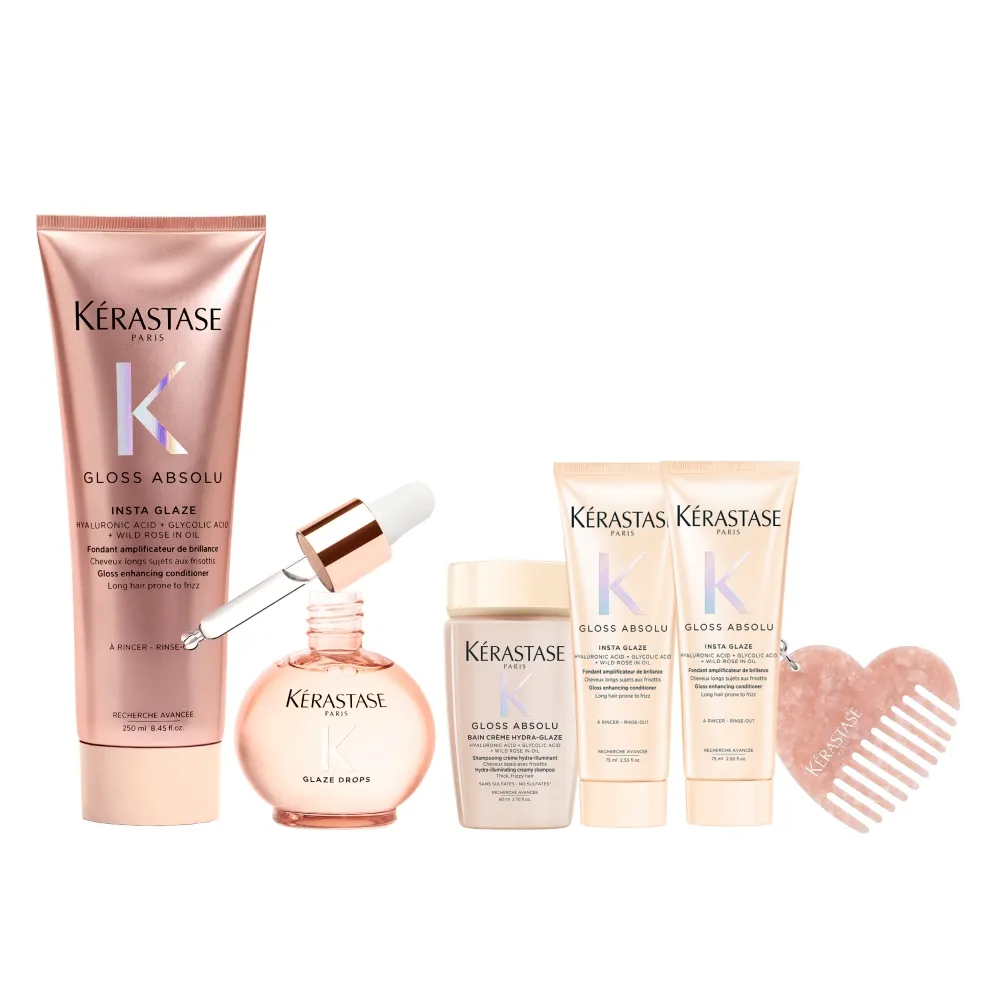 【KERASTASE 巴黎卡詩】釉光香頌玫瑰護髮精油45ml+髮乳250ml(全新上市/小粉球/柔順/抗躁/蓬彈)