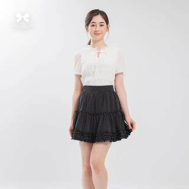 【Iris Girls 艾莉詩】波浪花邊彈性上衣-白色(61141)