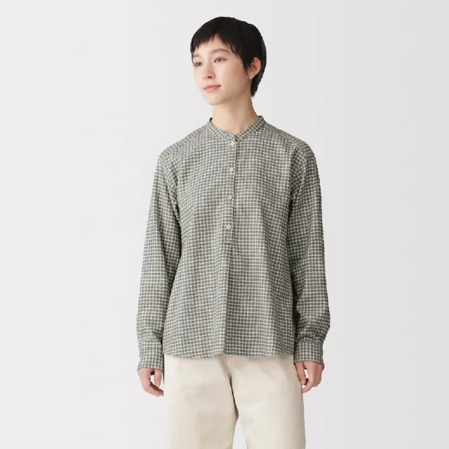 【MUJI 無印良品】女雙面起毛法蘭絨立領長袖套衫(深灰/象牙白/淺灰格紋/灰格紋/黑格紋/棕格紋/綠格紋)