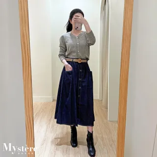 【my stere 我的時尚秘境】雙11 小個子友好☆☆牛仔排釦傘擺中長裙 附腰帶 A字裙 牛仔裙 鬆緊腰長裙 休閒裙