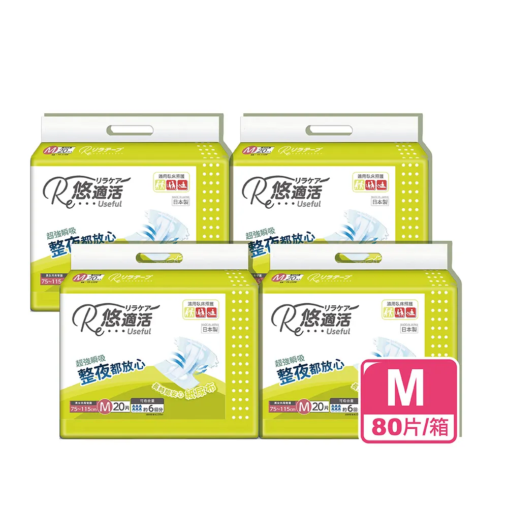 【Useful 悠適活】成人紙尿褲 黏貼式  4回吸收 M 箱購(80片/箱 黏貼型成人紙尿褲 尿溼顯示)