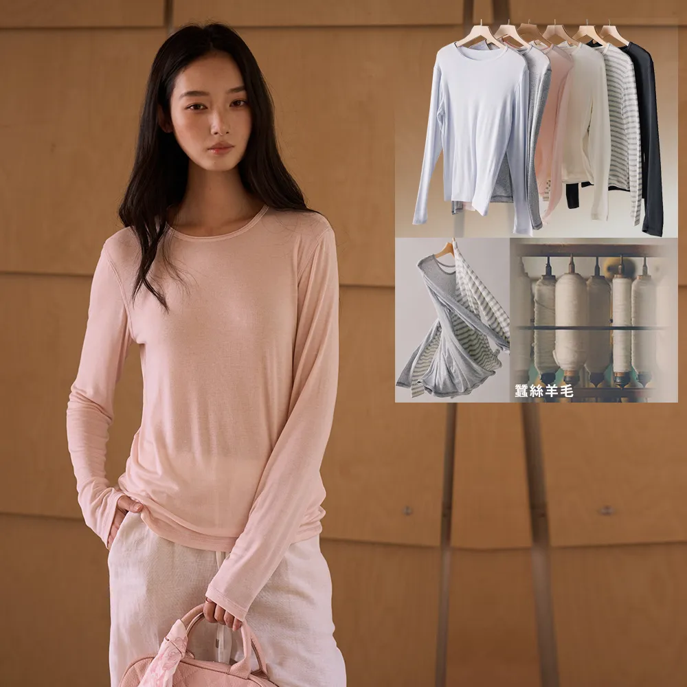 【BODYAIR】透薄桑蠶絲羊毛莫代爾長袖罩衫上衣(T恤.襯衣.鬆軟.CASUAL)