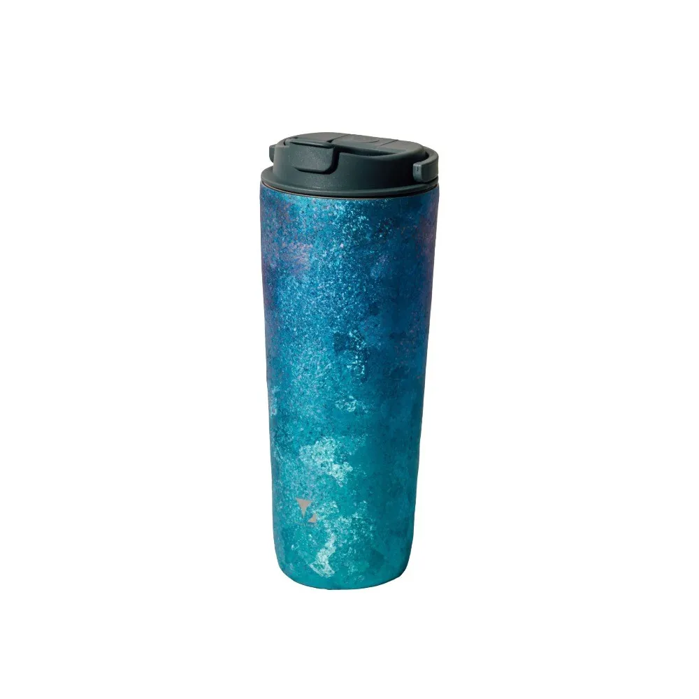 【Titanium 鈦造】純鈦跳跳杯 晶鈦暈彩系列-琉璃海藍 800ml 航太灰蓋(鈦保溫杯 台灣鈦杯 鈦金屬 環保杯)
