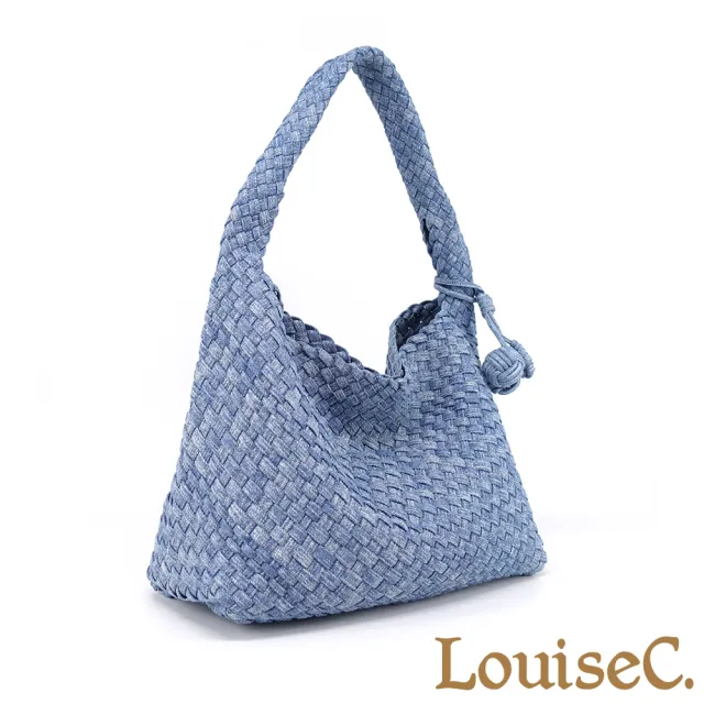 【LouiseC.】雙11 Tree House 丹寧牛仔布 子母包 手工編織托特TOTE 單肩背帶包 5色 附綁繩圓球吊飾 CC24231