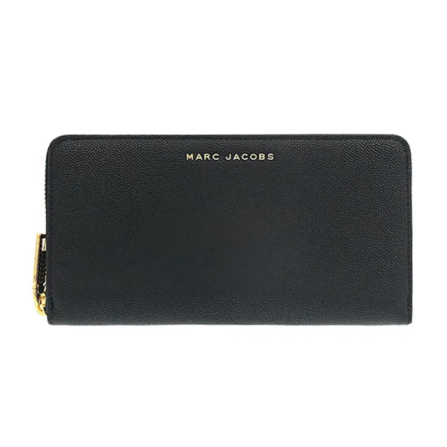 【MARC JACOBS】簡約黑MJ logo魚子醬皮革拉鍊長夾|多卡層收納|拉鍊零錢袋
