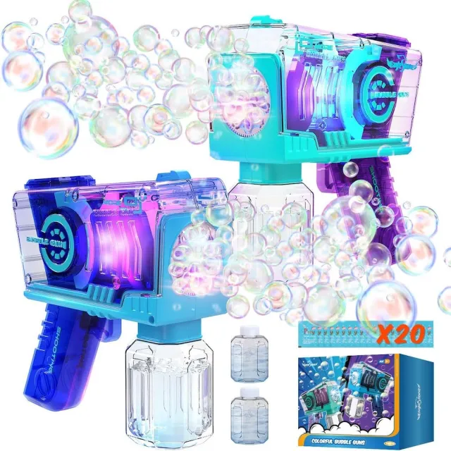 【CuteStone】兒童透明發光電動泡泡槍套裝玩具(附大容量補充液/聖誕禮物/生日禮物/兒童節禮物/交換禮物)