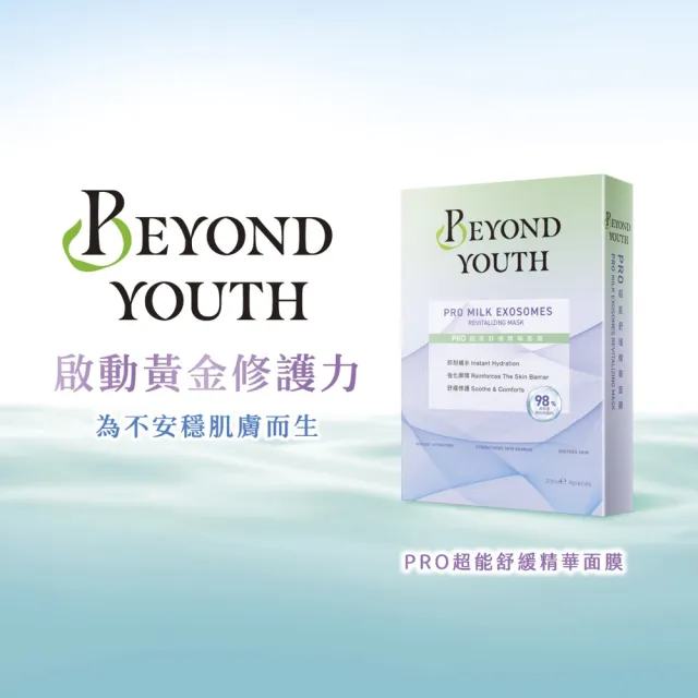 【BEYOND YOUTH】官方直營 2入組-全能賦活青春、PRO超能舒緩精華面膜4入(牛奶外泌體)(2選任選)