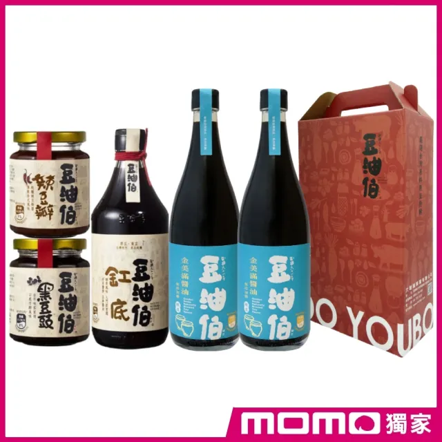 【豆油伯】全方位美滿料理組(金美滿無添加糖-醬油禮盒680mlx2+缸底醬油500ml+黑豆豉280g+辣豆瓣醬280g)