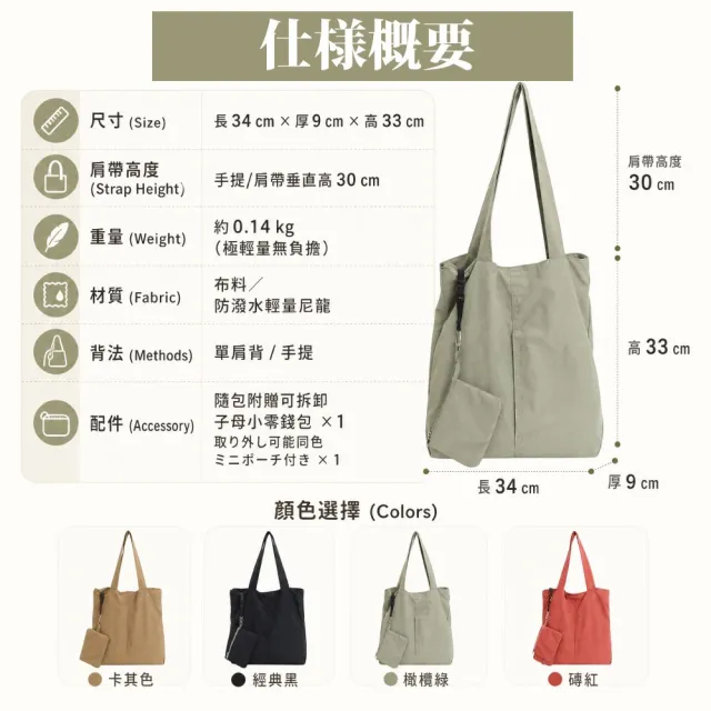 【Sayaka 紗彌佳】雙11 日系輕量 雙面可背大容量尼龍托特包／附子母小包 A4 通勤包 肩背包