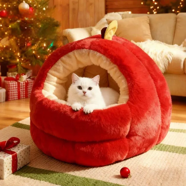 【Quality 聚家】貓窩 保暖寵物窩 四季通用 45*45*42CM 狗窩 蘋果猫窩 半封閉寵物睡墊