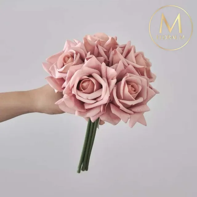 【Floral M】手感保濕安娜玫瑰藕粉色仿真花材（5入組）(人造花/仿真花/假花/花藝DIY/裝飾花材)