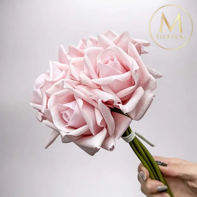 【Floral M】手感保濕安娜玫瑰氣質粉仿真花材（5入組）(人造花/仿真花/假花/花藝DIY/裝飾花材)