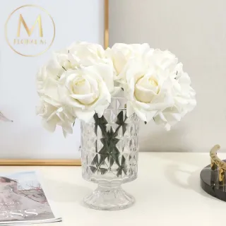 【Floral M】手感保濕安娜玫瑰優雅白仿真花材（5入組）(人造花/仿真花/假花/花藝DIY/裝飾花材)