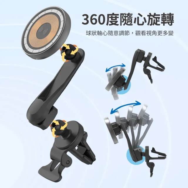 【Philips 飛利浦】DLK3539Q 磁吸無線車用快充手機架組(360度隨心轉/雙系統適用)