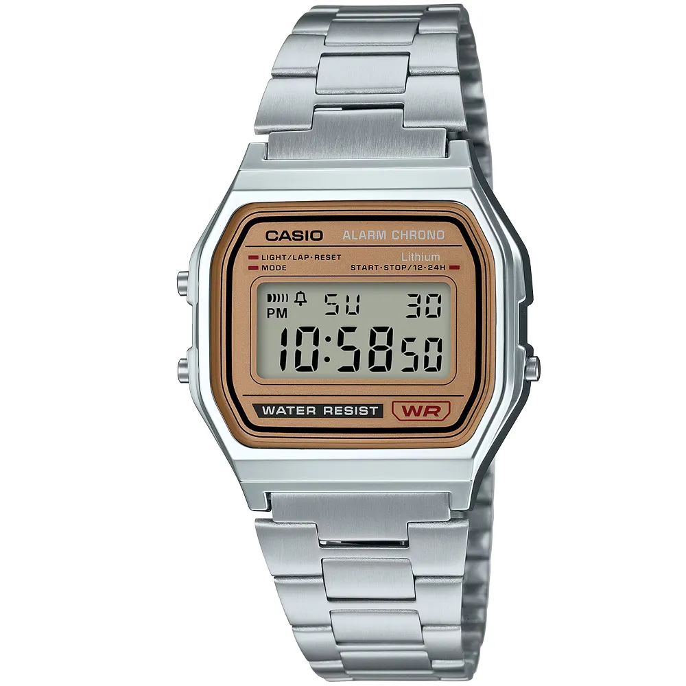 【CASIO 卡西歐】復古鬧鈴方形電子錶-棕色 / A158WEA-9 (原廠公司貨)