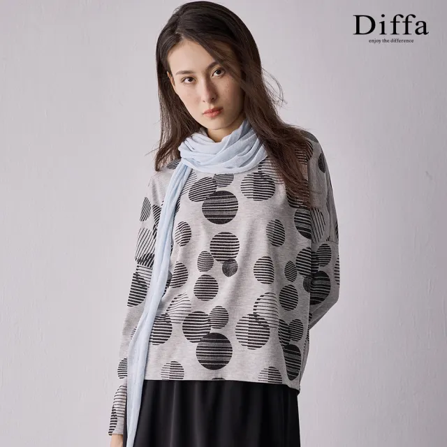 【Diffa】波點印花落肩針織衫-女