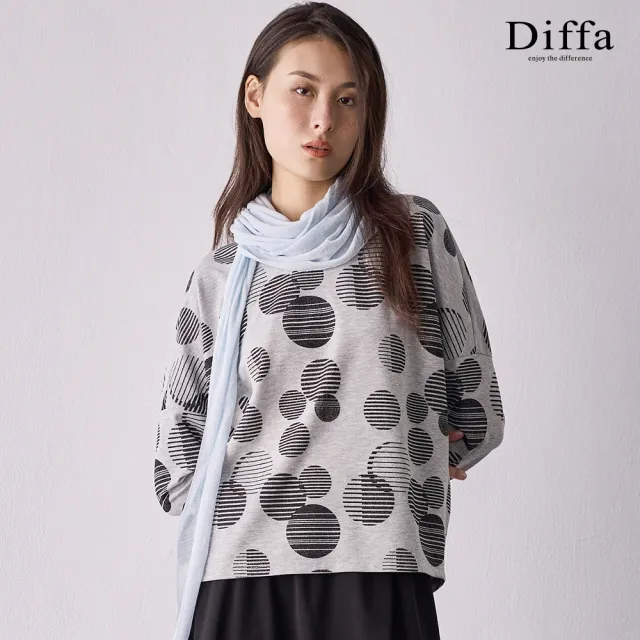 【Diffa】波點印花落肩針織衫-女