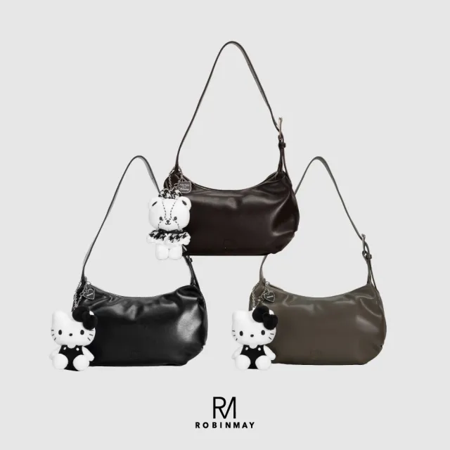 【ROBINMAY】雙11 Hello Kitty彎月肩背包(千鳥格系列)(拉鍊封口/多色任選/女包/三麗鷗聯名系列)