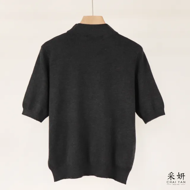 【CHAI YAN 采妍】雙拉鍊半開襟立領針織短袖上衣(秋冬女裝/中大尺碼/針織衫/短袖針織/立領針織)