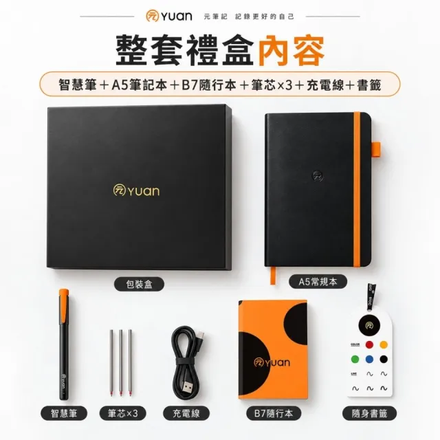 【元筆記】智慧筆記本A5禮盒|智慧筆+方格空白筆記本|手寫同步手機 離線書寫