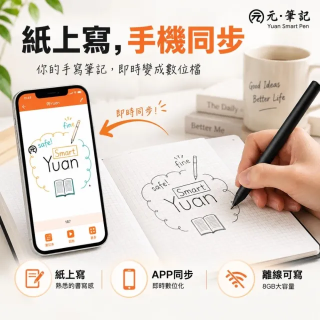 【元筆記】智慧筆記本A5禮盒|智慧筆+方格空白筆記本|手寫同步手機 離線書寫
