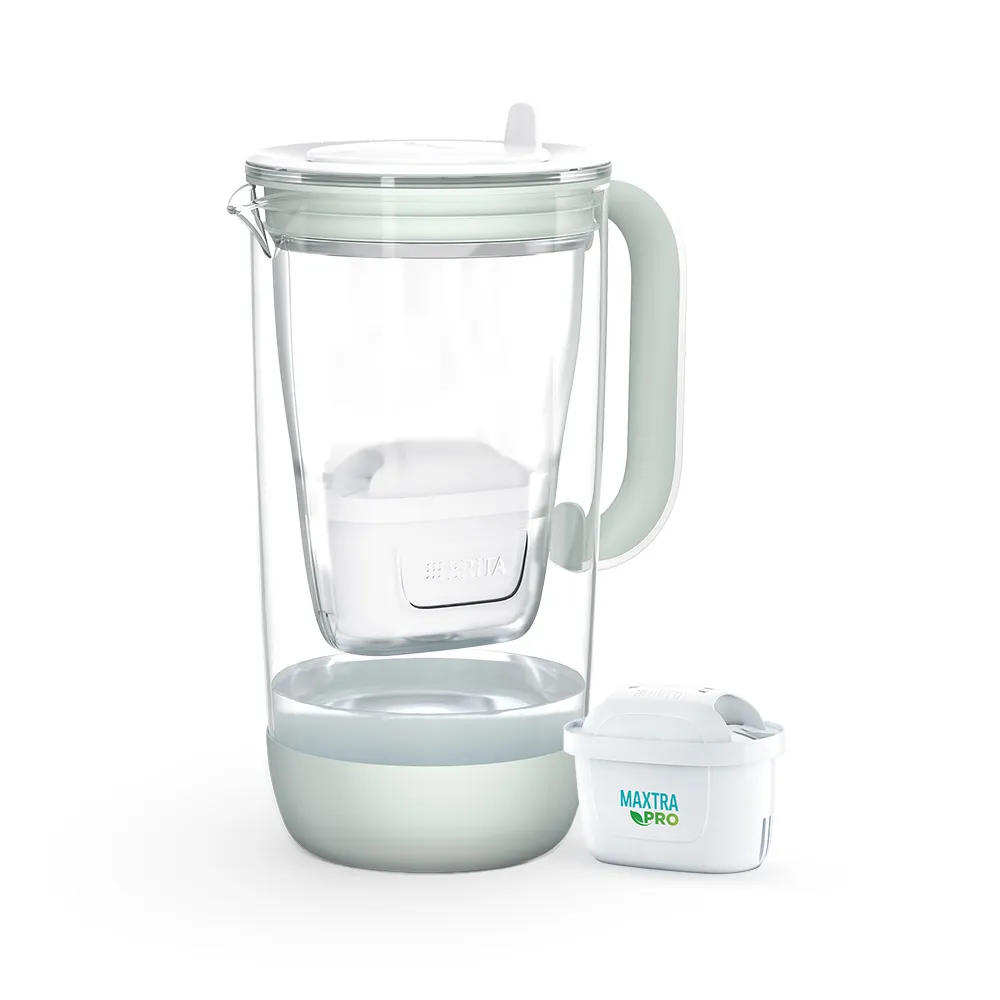 【BRITA】官方直營 60周年限定版玻璃濾水壺(淺綠)(內含1入濾芯& 矽膠底座)