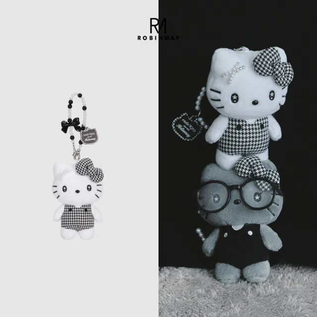【ROBINMAY】Hello Kitty髮夾娃娃吊飾(千鳥格系列)(包掛吊飾/三麗鷗聯名系列)