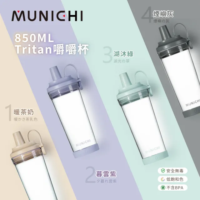 【MUNICHI 沐尼黑】Tritan 850ML附粗吸管 不含BPA SGS無毒認證 環保 嚼嚼杯 隨行杯 飲料杯 耐摔 開學MR.CAP