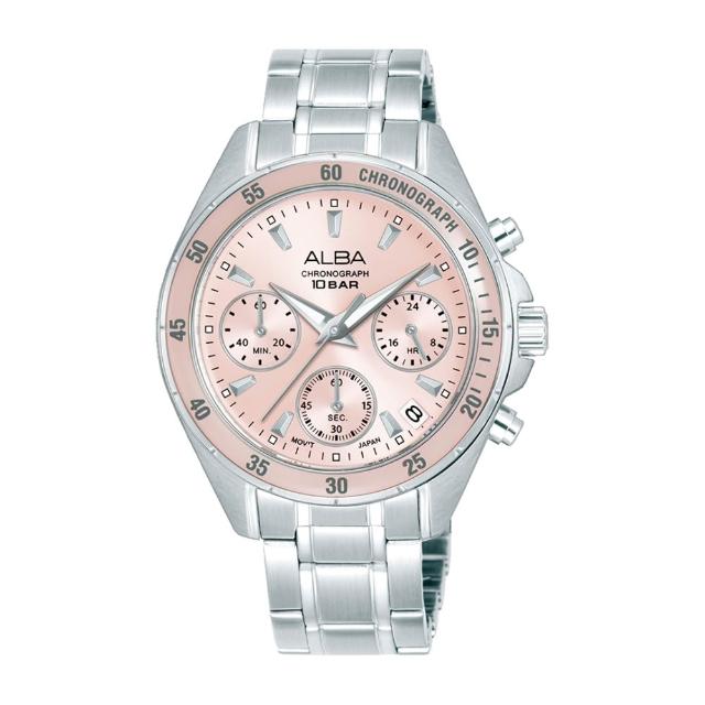 【ALBA】雅柏官方授權A1 ACTIVE 時尚三眼計時女錶-粉-36mm(AT3K95X1)