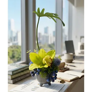 【HUGO DECO 榆果傢飾】綠東亞蘭日式陶盆香氛花禮(擬真花/人造盆栽/綠化/佈置/禮物)