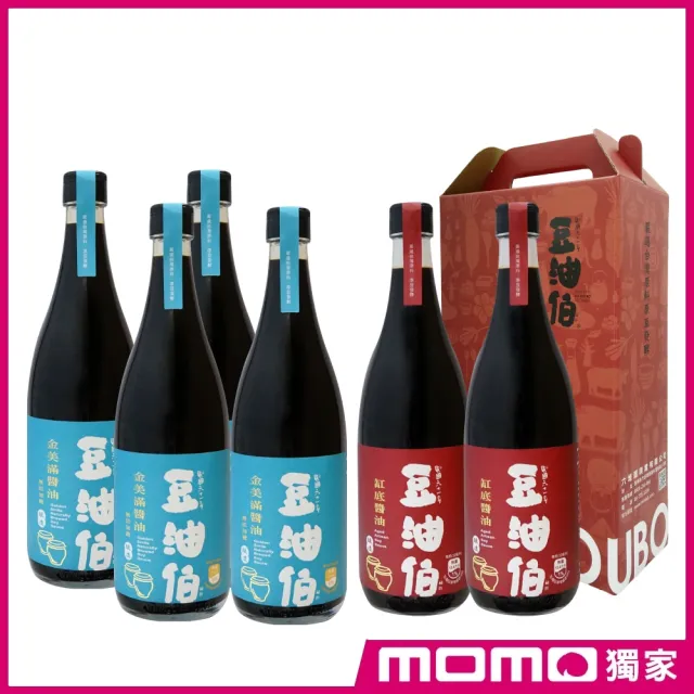 【豆油伯】雙11限定 金美滿無添加糖醬油升級4入+缸底醬油升級2入禮盒 (送禮自用皆宜)