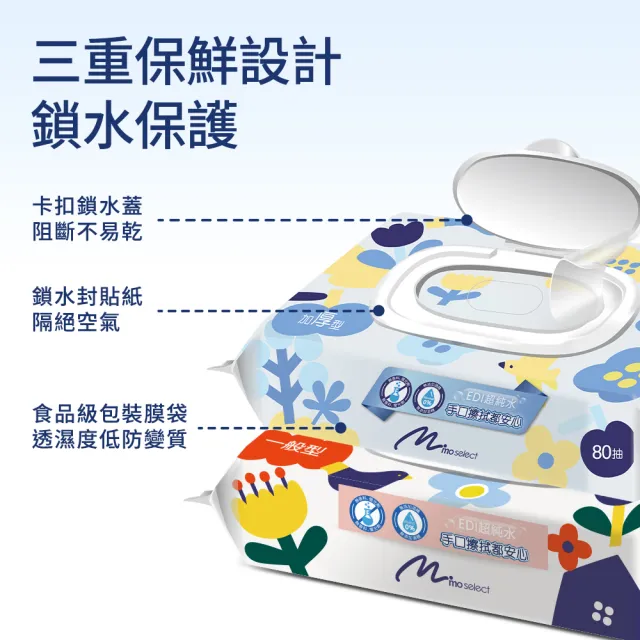 【mo select】EDI超純水加蓋嬰兒柔濕巾12包(台灣製 加厚型80抽/一般型90抽任選/mo選)