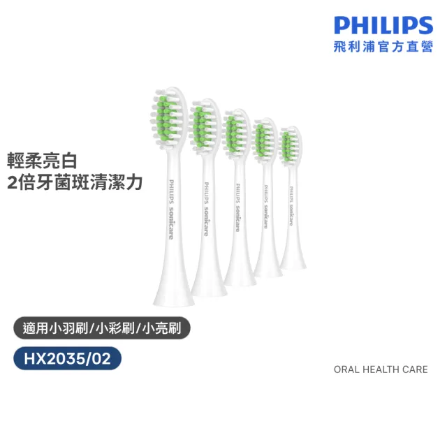 【Philips 飛利浦】HX2035 2100系列專用輕柔亮白刷頭5入組 (替換刷頭/溫和清潔/亮白效果/官方直營)