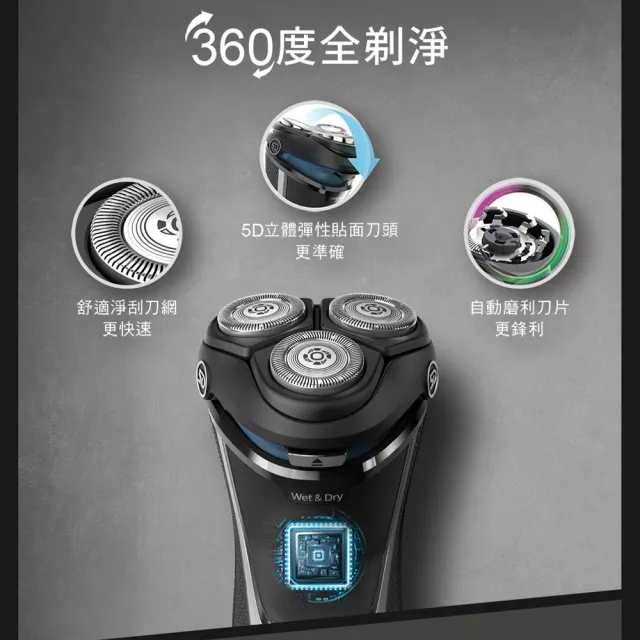 【Philips 飛利浦】S3241/12 Series 3000電鬍刀 (5D立體貼面/5分鐘快充/自動磨利/全機防水/官方直營)