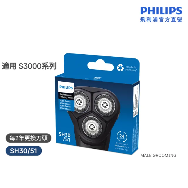 【Philips 飛利浦】SH30/51 原廠電鬍刀替換刀頭 (適用S3000/S1000系列/荷蘭製/官方直營)