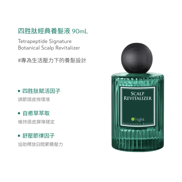 【O’right 歐萊德】四胜肽經典養髮液90ml+咖啡因洗髮精400ml