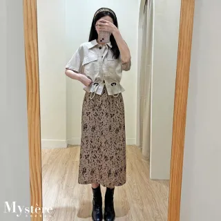 【my stere 我的時尚秘境】雙11 蕾絲內襯縮腰亞麻襯衫 兩色 短袖襯衫 亞麻襯衫 亞麻上衣 縮腰上衣 天絲上衣
