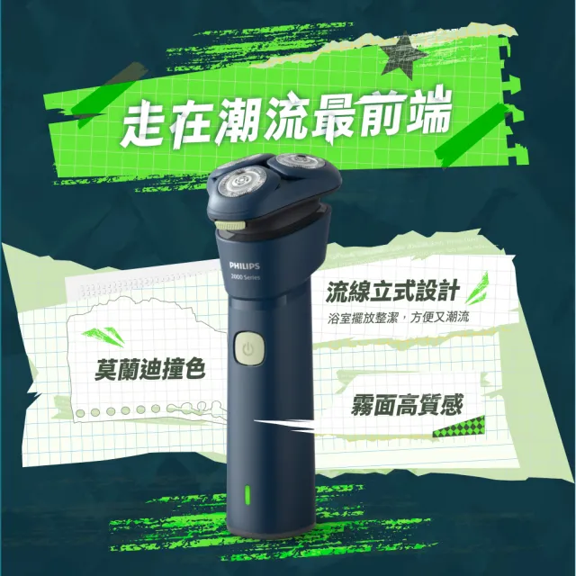 【Philips 飛利浦】S2881/02 潮流系列電鬍刀 (組合任選/立體彈性貼面/全機防水/官方直營)
