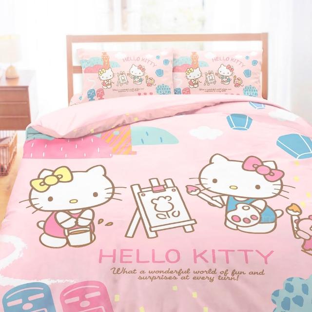 【享夢城堡】天絲卡通四件式床包涼被組－雙人-HELLO KITTY 珍藏小語 風景繪