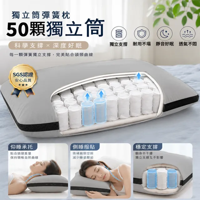 【寢室安居】買1送1 石墨烯羽絲絨獨立筒枕(舒眠/釋放壓力/透氣)