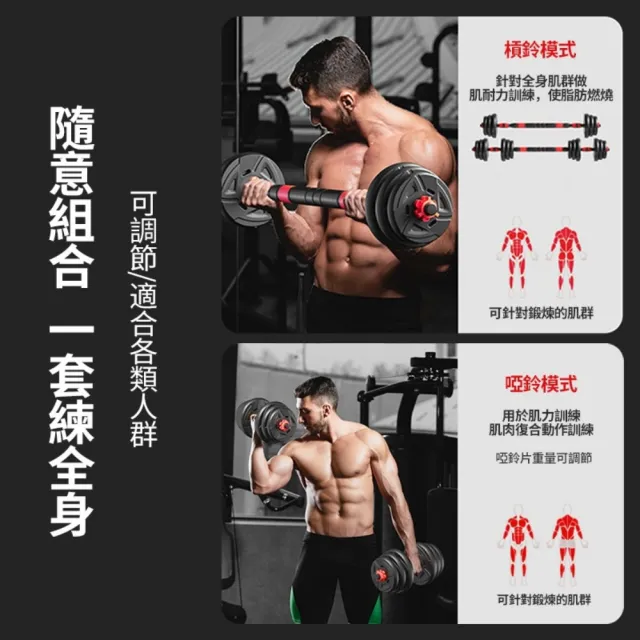 【happiness 幸福來】20kg可調式啞鈴 + 可變槓鈴套裝 重量訓練 啞鈴 槓鈴 重量訓練 肌肉鍛鍊 防滑啞鈴