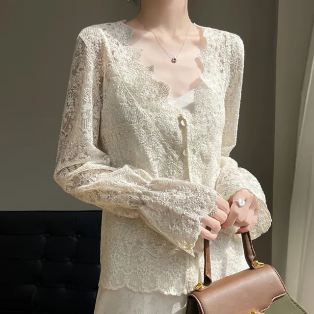 【米蘭精品】現貨限搶 針織外套防曬罩衫(高工藝鏤空蕾絲花邊女外套t1lc84)
